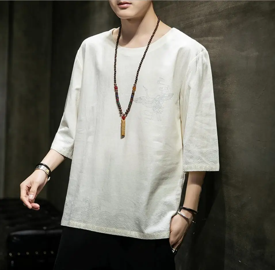

Sinicism Men Chinese Style Solid O-neck T Shirt Men's Summer Vintage T Shirts Male Fashion Loose Clothes Oversize