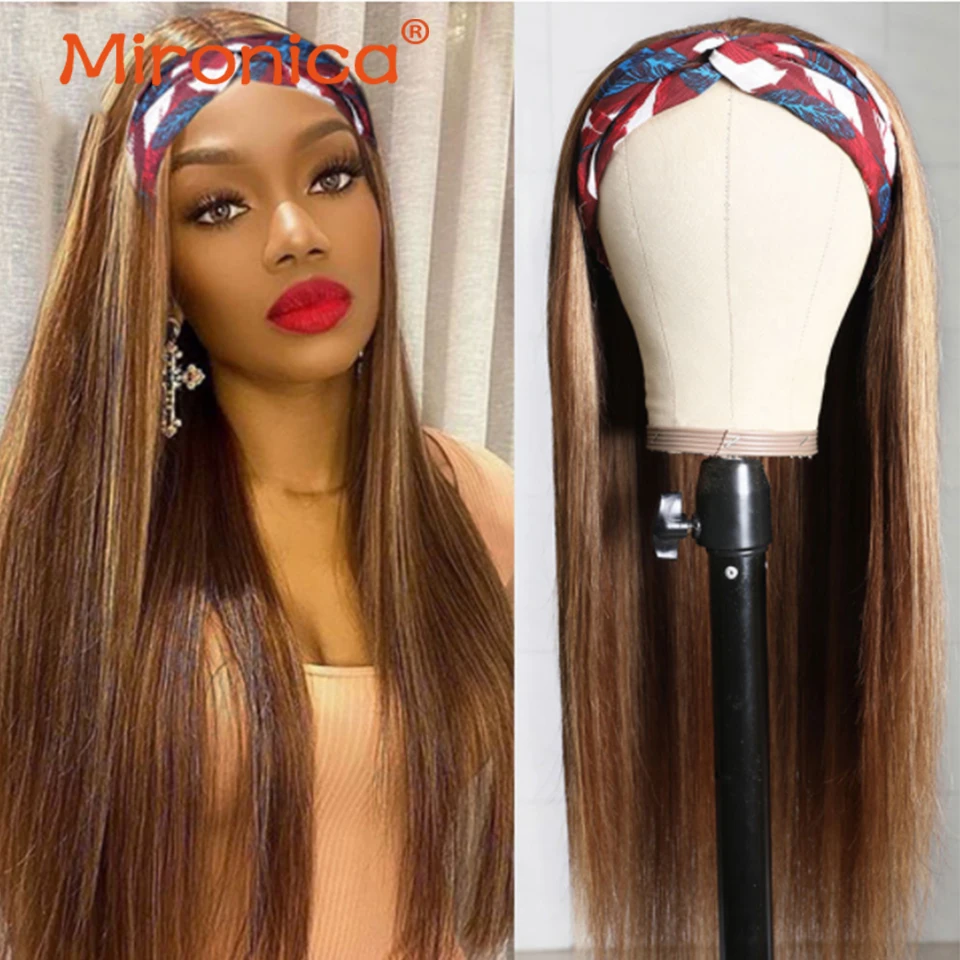 

P4/30 Color Long Straight Headband Human Hair Wigs 150% Density 8-32 Inch Full Machine Made Human Hair Wigs For Black Women