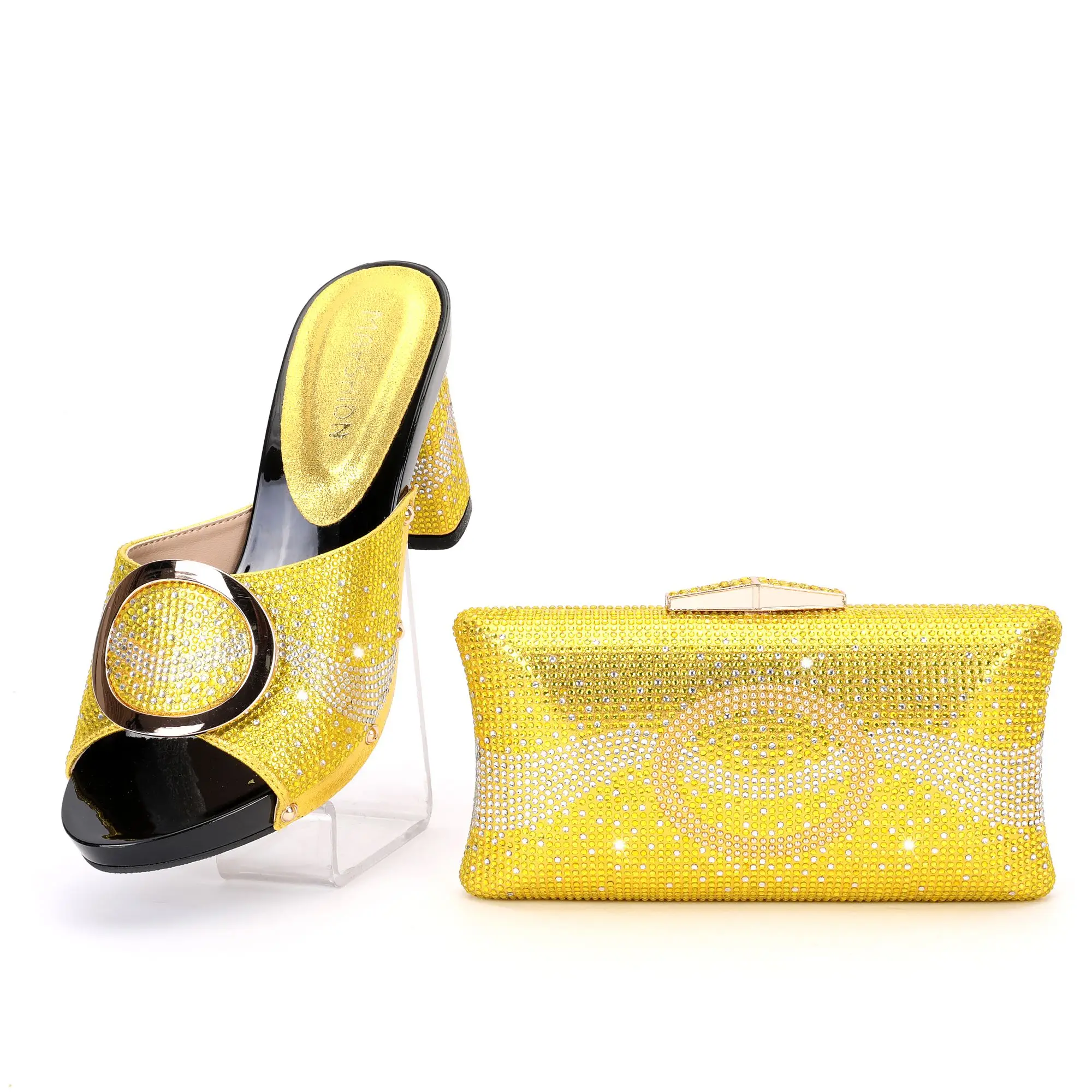 

2021 Italian design Africa and Nigeria high-heeled party crystal rhinestone wedding lady shoes and hand-held straddle dinner ba