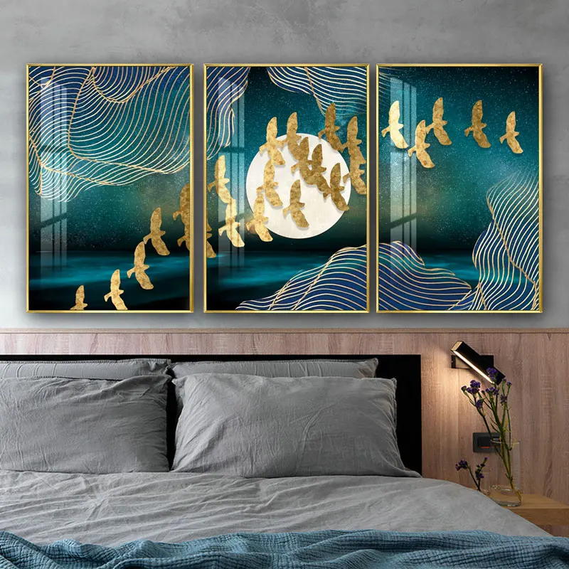 

Nordic Abstract Landscape Poster Gold Elk Deer Leaf Canvas Painting Print Wall Art Picture for Living Room Home Decor Restaurant