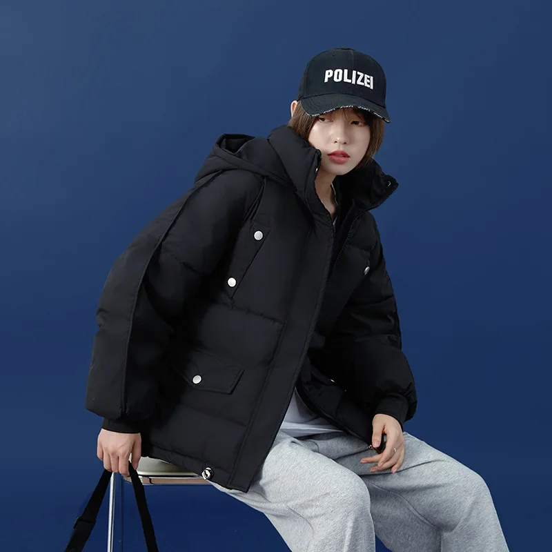 2021 Casual  Parkas Winter Jacket Women Drawstring Loose Solid  Hooded  Cotton Jackets  Fashion Solid Thick Short Coats Overcoat