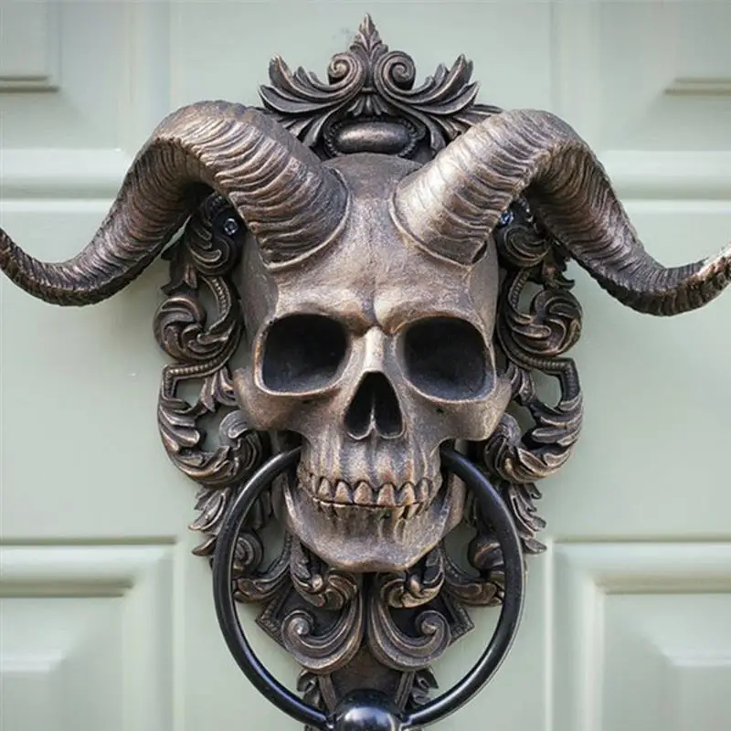 

Gothic Door Knocker Wall Decoration Rest In Peace Goat Horn God Skull Door Knocker Heavy Wall Decoration Home Decor Door Knocker