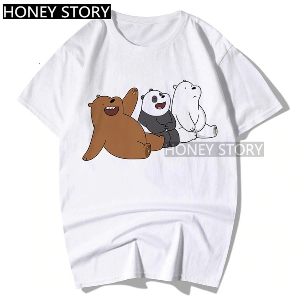 

Women T-shirt three cubs cute cartoon print round neck T-shirt casual versatile short sleeve 6ORD