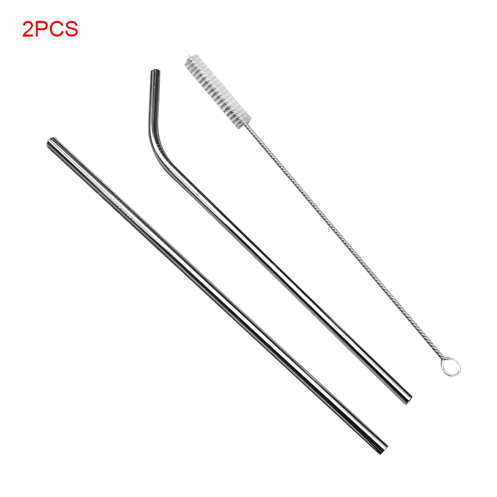 

2 Pieces 21.5cm Stainless Steel Reusable Drinking Bottle Straight Bend Straw Soft Tube Brush Cleaner