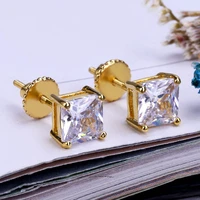 personality hip hop geometry square cz crystal stud earring 2021 luxury gold color women aaa zircon anti allergy earring jewelry