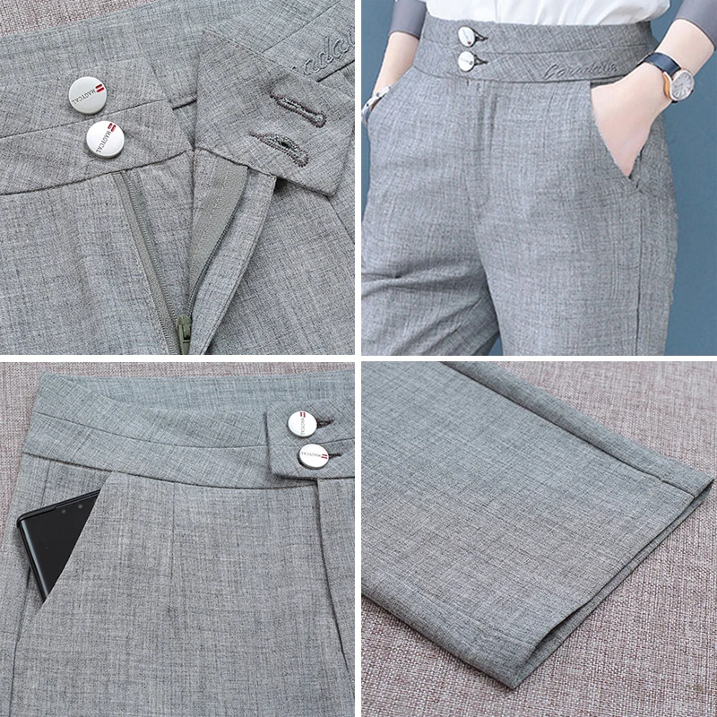 

Casual High Waist Cotton Linen Suit Pants Women Plus Size 4XL Fashion Harem Pants Office Lady Spring Black Work Trousers