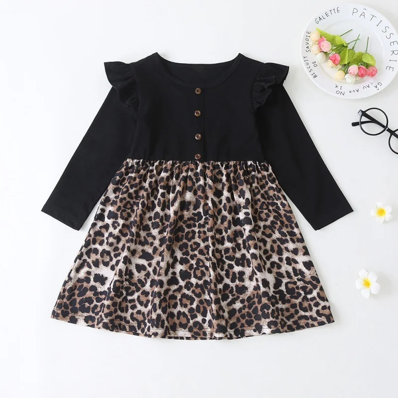 

Baby Girls Autumn Kids Clothes Long Sleeve Cotton Dress Casual Baby Children Outfit Leopard Print Princess Dresses 1-6T