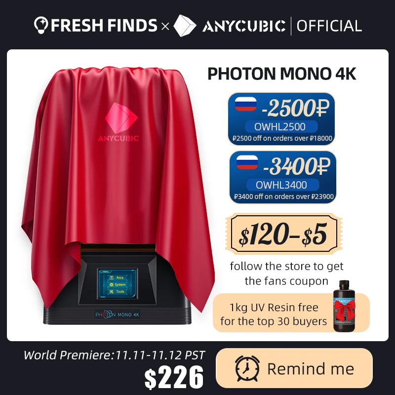 {Мировая версия: 11-12 ноября. PST} ANYCUBIC Photon Mono 4K SLA LCD УФ Смола 3D принтеры