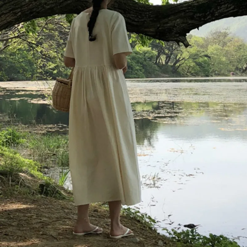 

Long Women Summer Brief Solid Dress Loose Plus Size Vestidos Casual Big Hem Robe Femme Sukienki Damskie Jurken Sundress
