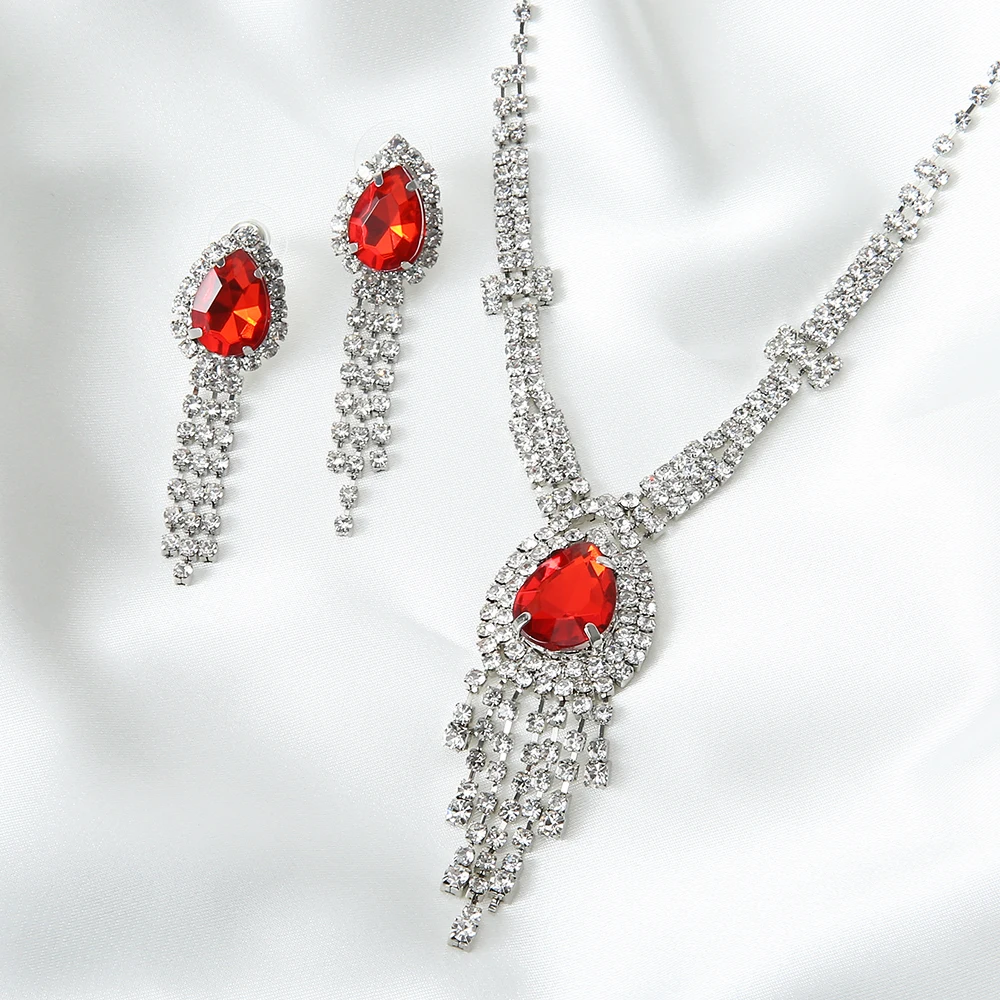 Богемное ожерелье из красного акрилового камня серьги для женщин и девушек набор