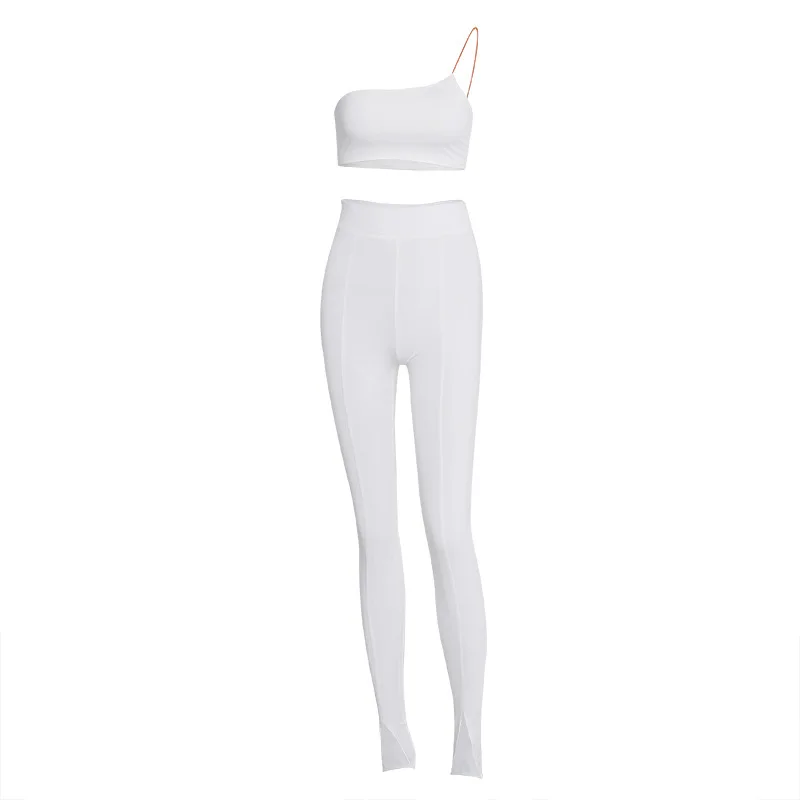 

Sexy 2 Piece Outfits for Women White Crop Top Slit Pants Matching Sets for Women Fashion Clothes Club Outfits