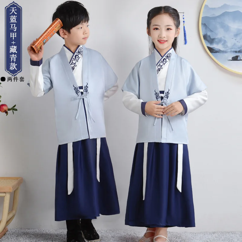 Детский комплект одежды для выступлений мальчиков и девочек льняной костюм с