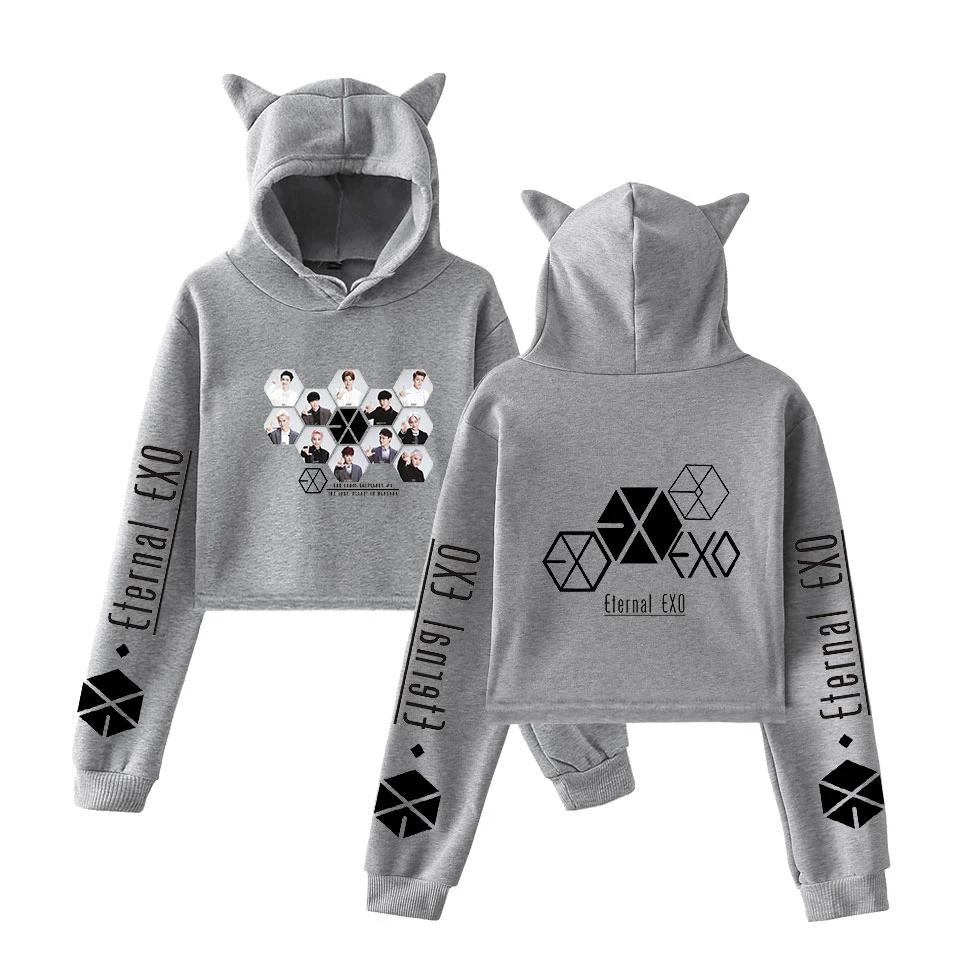 EXO Корейская Команда печать кошачьими ушками толстовка с капюшоном модная Милая