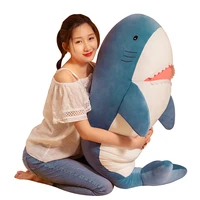 new nice 1pc 6080100cm big size down cotton funny soft bite blue gray plush shark toy pillow appease cushion gift for children