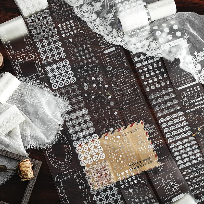 Серия сращивания Прозрачная Кружевная васи лента Ретро цветок белая клейкая DIY