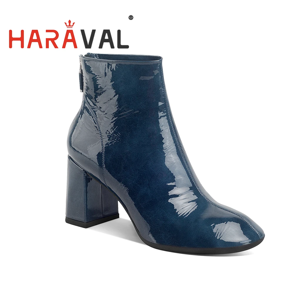 Женские ботильоны из лакированной кожи с круглым носком на толстом