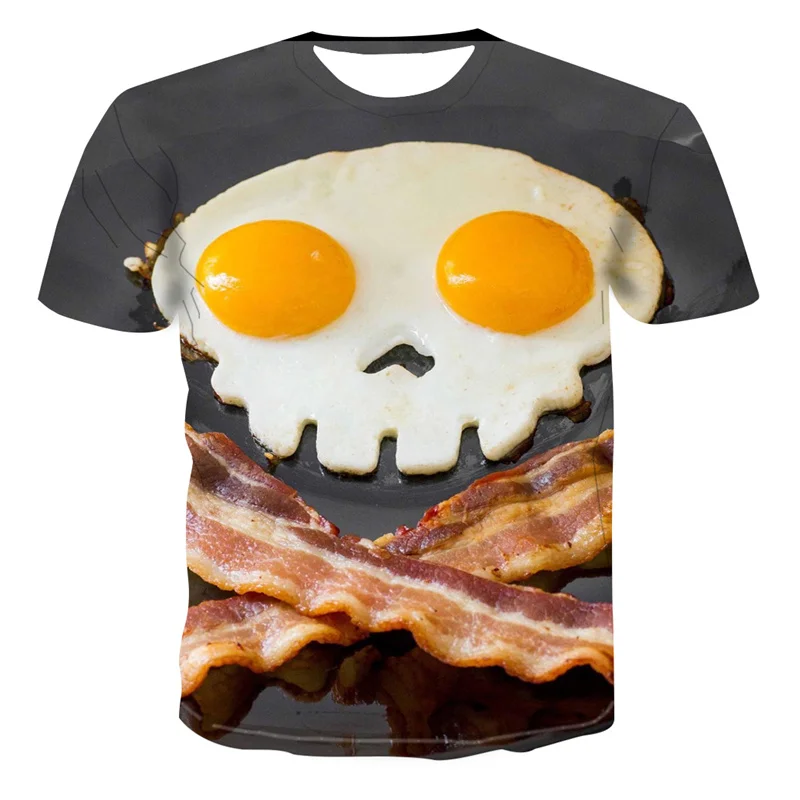 

T-Shirts For Men 2020 New Bacon Fried Eggs 3d Food Print Tops Unisex Summer Loose Breathable Casual Tee Oversized Tshirt 4XL