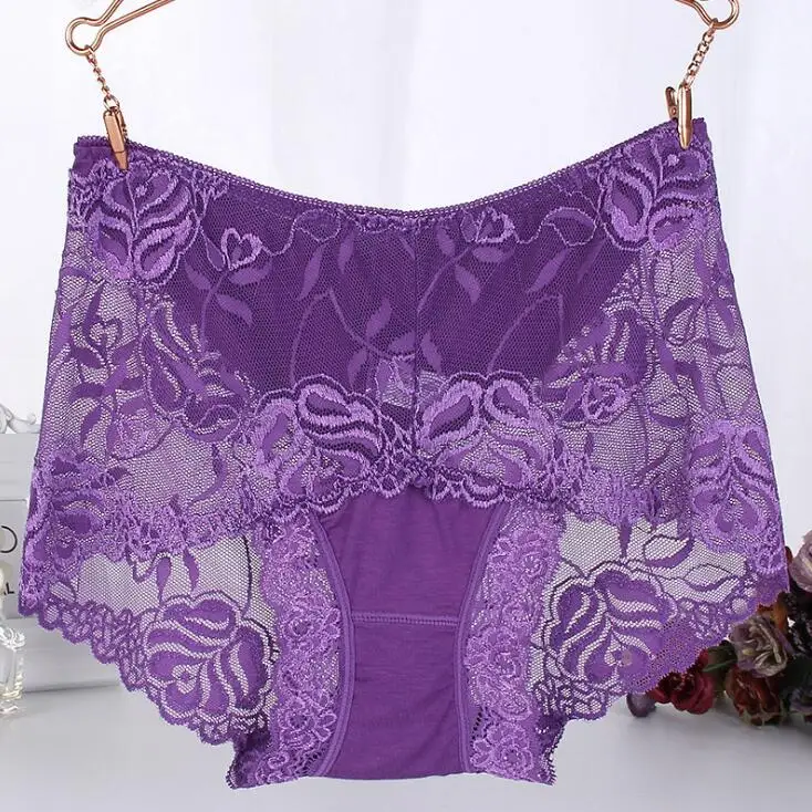Purple Женское нижнее белье, трусики, сексуальное нижнее белье модного размера плюс трусы со средней посадкой, женские модные кружевные шорты, трусики Танга - Цвет: Purple