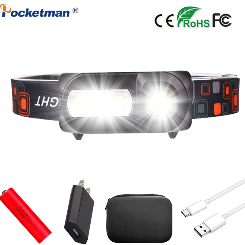 Мощный светодиодный налобный фонарь супер яркий XPE + COB Головной - Цена: 827.2