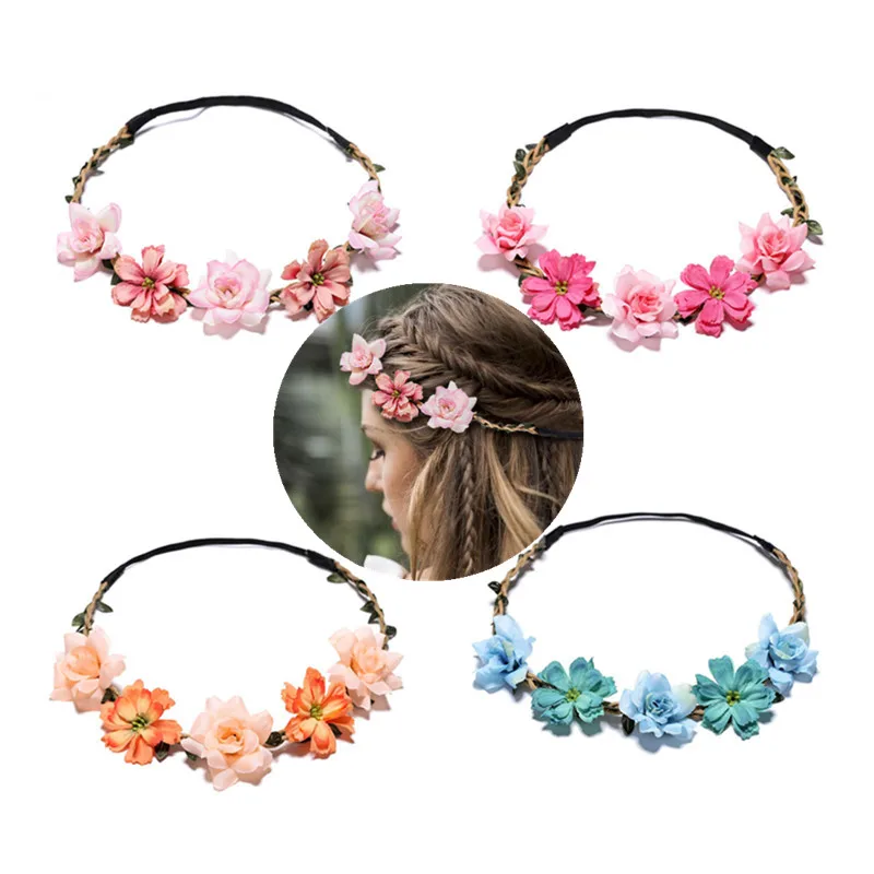 Свадебный Цветочный венок с короной для невесты повязка на голову цветочным