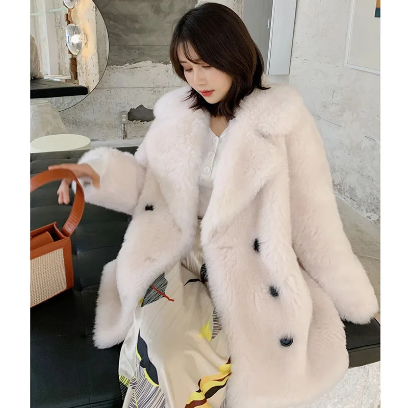2021 модное зимнее женское теплое пальто из натуральной овечьей шерсти с гранулами