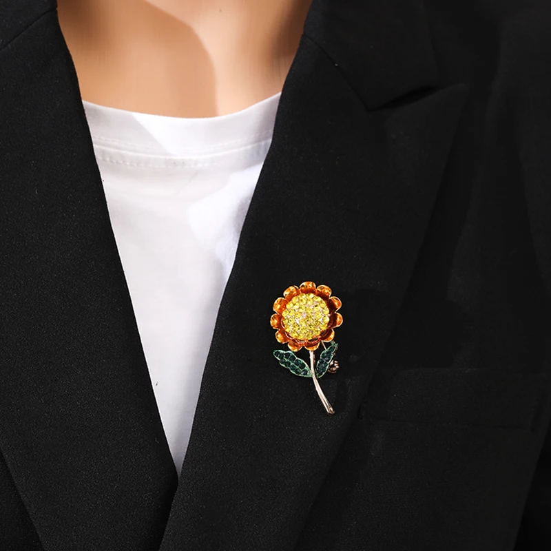 Модная ретро Золотая брошь в виде подсолнуха для женщин сплав кристалл свадебные