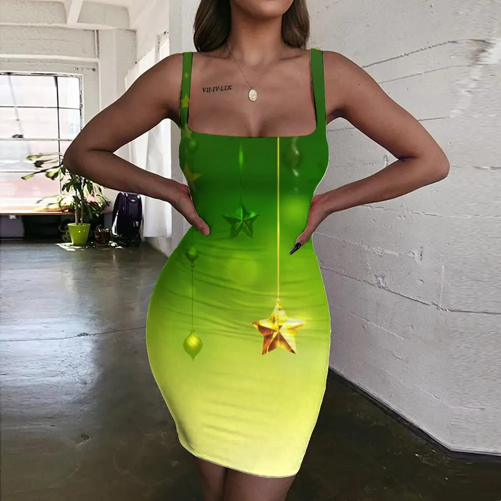 

Giyu Christmas Dresses Women New Year Sundress Star Ladies Dresses Party Halter Sleeveless Womens Clothing Summer New