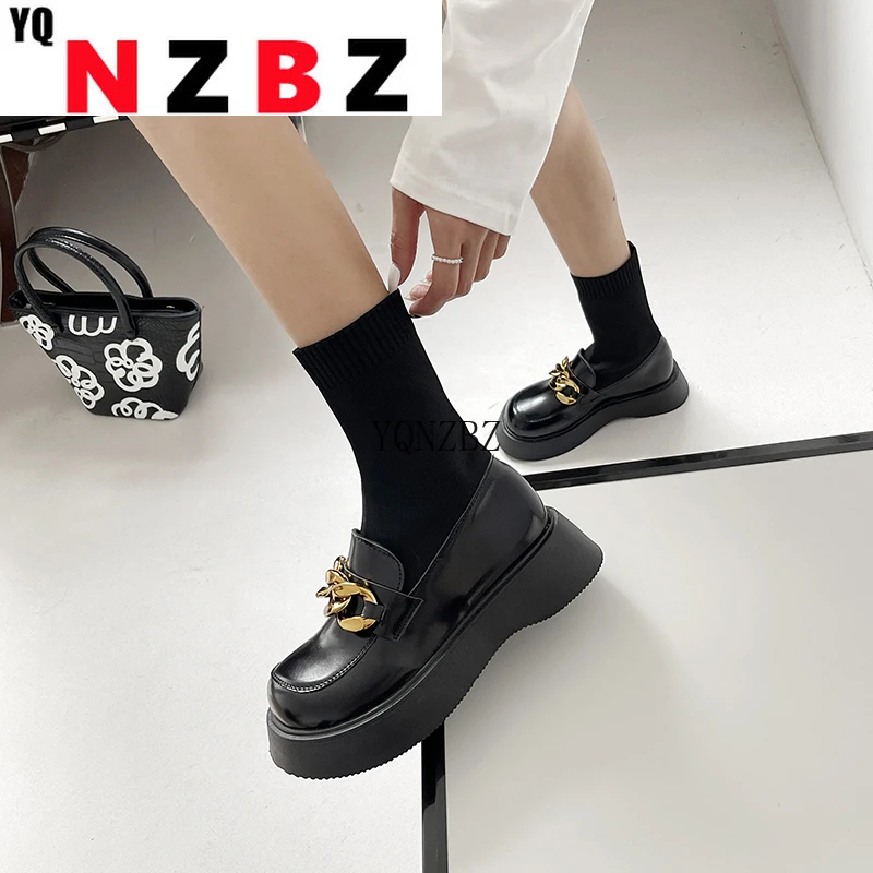 

Leather Loafers Women Shoes Mid Heel Square Toe Ladies Casual Shoes Women Penny Shoes Oxford Shoes For Women