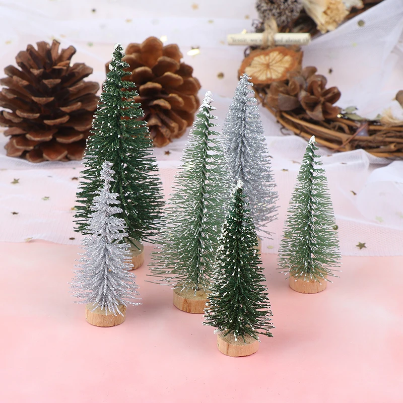 7/9cm DIY Christmas Tree Mini Pine With Wood Base Home Table Top Decor Miniatures | Дом и сад