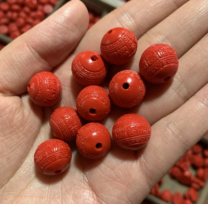 10 шт. китайский красный Cinnabar резные счастливые бусы кулон ожерелье DIY ювелирные