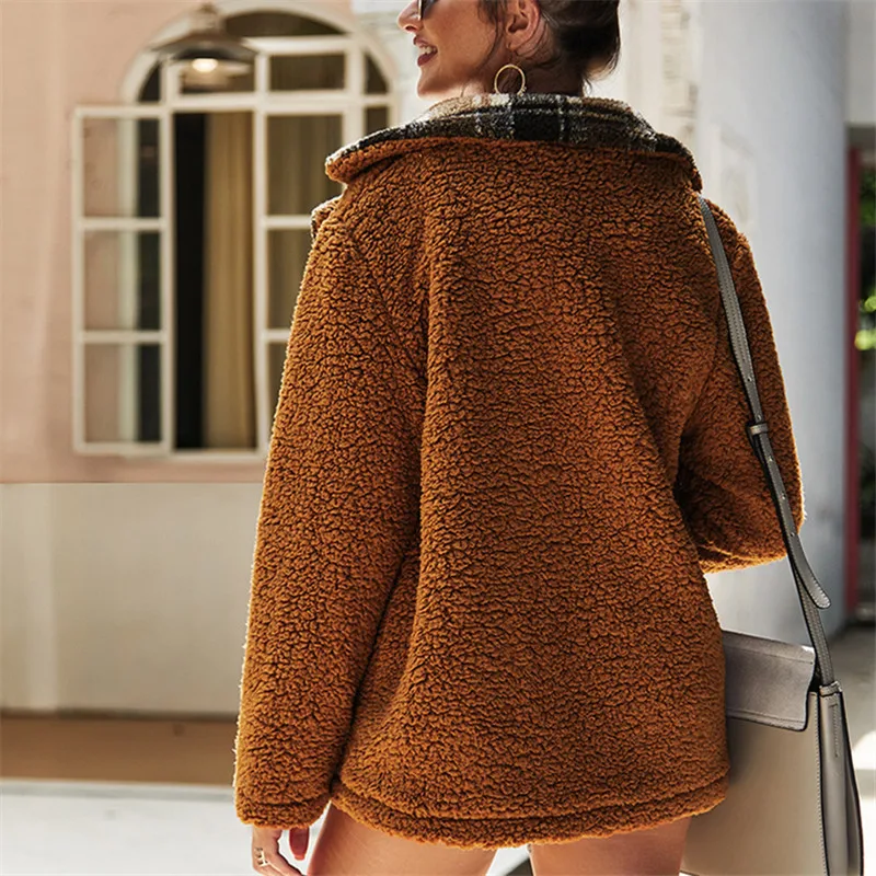 

2019 Korean Style Casual Slim Fit Fleece Jacket Women Patchwork Fashion Crop Jacket