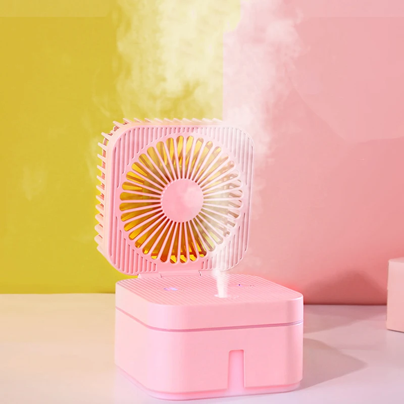 

New Fan Humidifier Water Mist Fan Mini Protable Folding USB Charge Fan With LED Light Work Home Low Noise Automatic Power-off