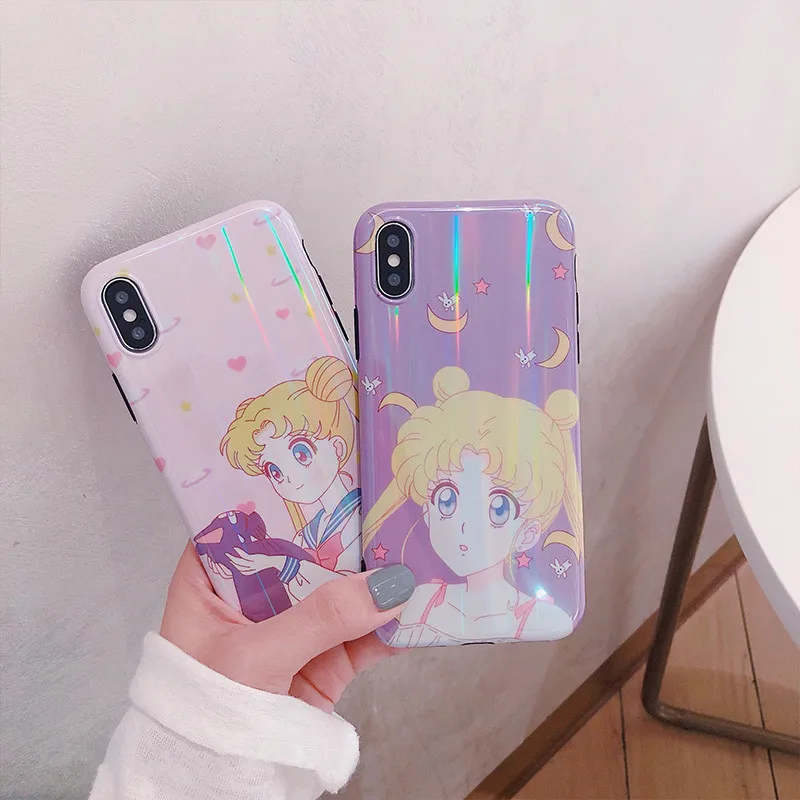 Кавайный японский аниме Сейлор Мун Луна кошка чехол для телефона для iPhone 6 6 Puls 6S 7 8 Puls X Blu-Ray лазер силиконовый мягкий чехол