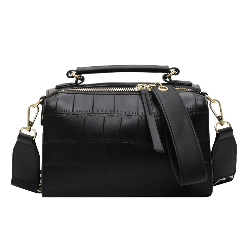 

Stone Pattern Small PU Leathet for Women Vintage Wide Strap Boston Shoulder Bags Luxury Hand Crossbody Bag Bolsa Designer Bag