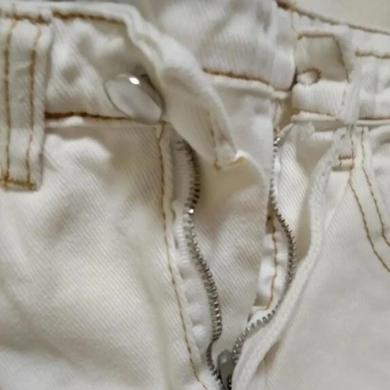 

Jeans Women Hole White Solid Baggy Simple Minimalist High Street Full Length Trousers Summer Hot Selling Holiday Trendy Cozy Ins