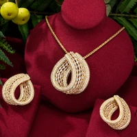 godki fine super luxury dubai big dangle drop earrings necklace for women nobal bridal wedding shiny cubic zircon jewelry set