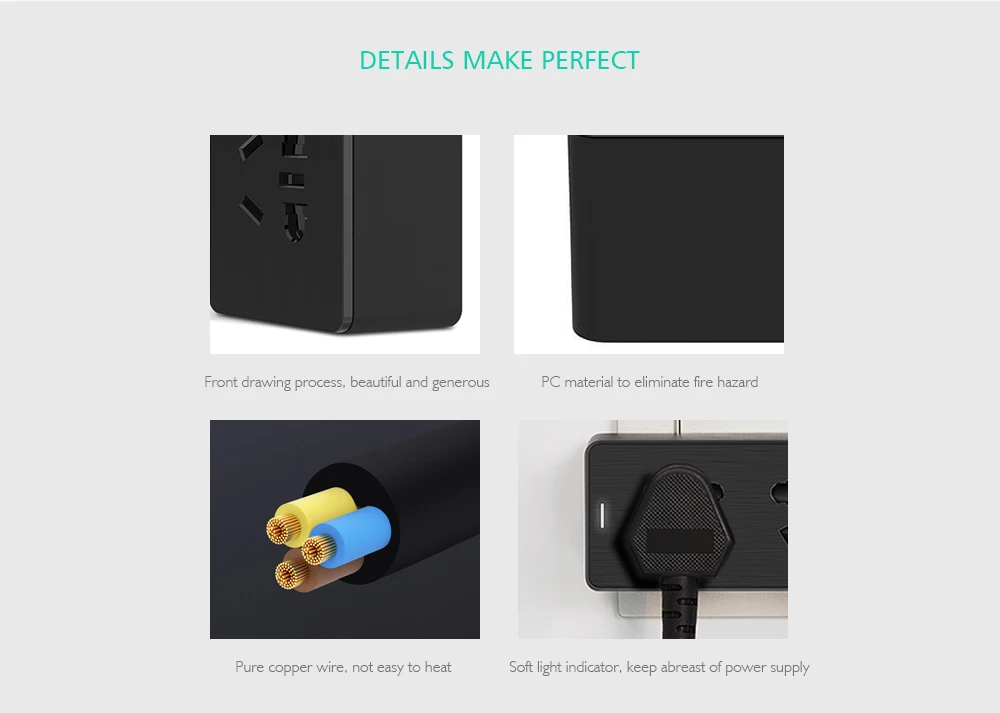 Xiaomi TP 6 портов/2 порта 3 usb разъем питания защита от перегрузки 750 Retardant пламя Домашний Электронный удлинитель Черный