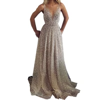 2022 bodycon elegant prom dress new pattern sequin party formal dress sexy sleeveless deep v full dress paillette long dresses