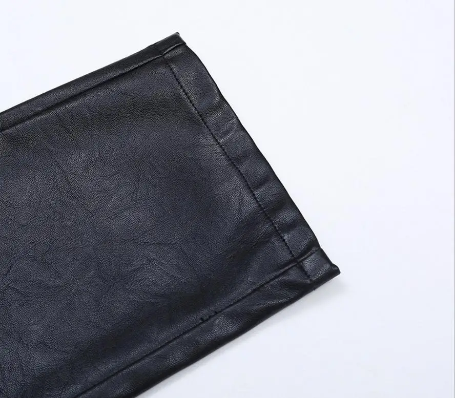 

M-4XL Ankle-Length wide leg leather pants female 2020 autumn and winter Button loose high waist leisure pu leather pants wj1373