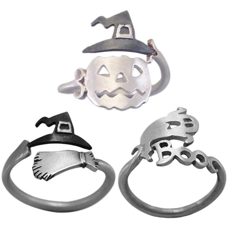 Тыквенная шляпа Хэллоуин ведьмы метла палец кольцо Открытые Кольца вечерние
