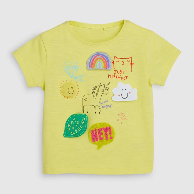 Little maven/Летняя футболка с короткими рукавами с изображением радуги и единорога для маленьких девочек от 2 до 7 лет, Детская Хлопковая футболка для маленьких девочек