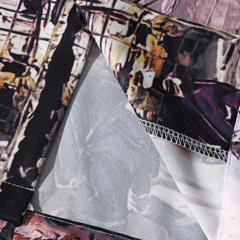 

ELKMU Summer Hawaiian Shirt Streetwear Hip Hop Landscape Painting Casual Short Sleeve Button Down Beach Shirts Top Male HE528