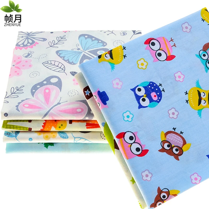 Серия сов с животными саржевая хлопчатобумажная ткань принтом Лоскутная Ткань