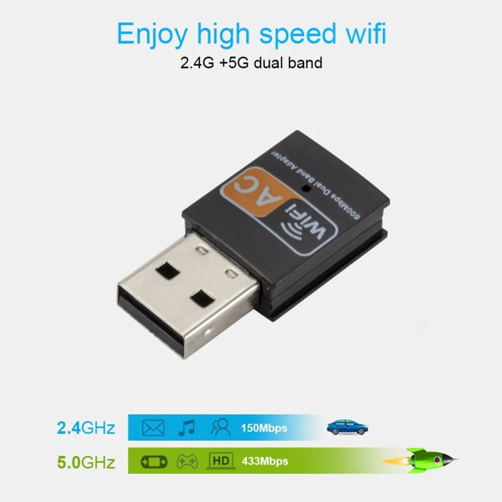 600Mbps 2 4GHz 5GHz Hot USB WiFi Adapter Antenna Dual Band 802.11b/n/g/ac Mini Wireless Computer Network Card Receiver | Компьютеры и