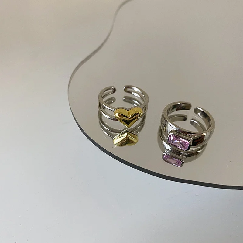 

Origin Summer Minimalist Double-Layer Contrast Color Love Heart Ring for Women Girls Cubic Zircon Open Adjustable Ring Jewelry