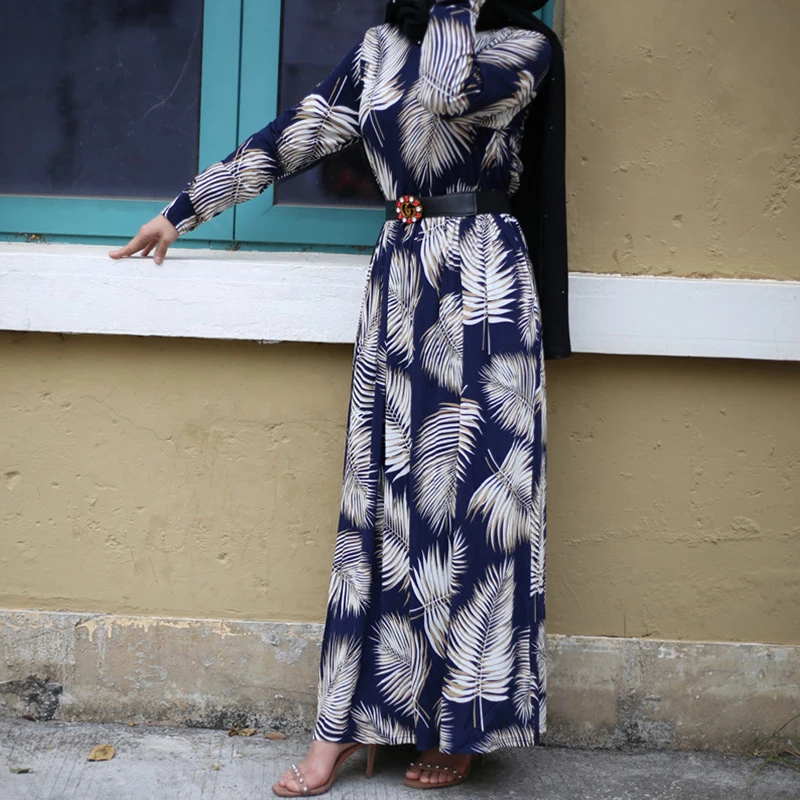 Женское длинное платье Siskakia трапеция с длинными рукавами и принтом перьев