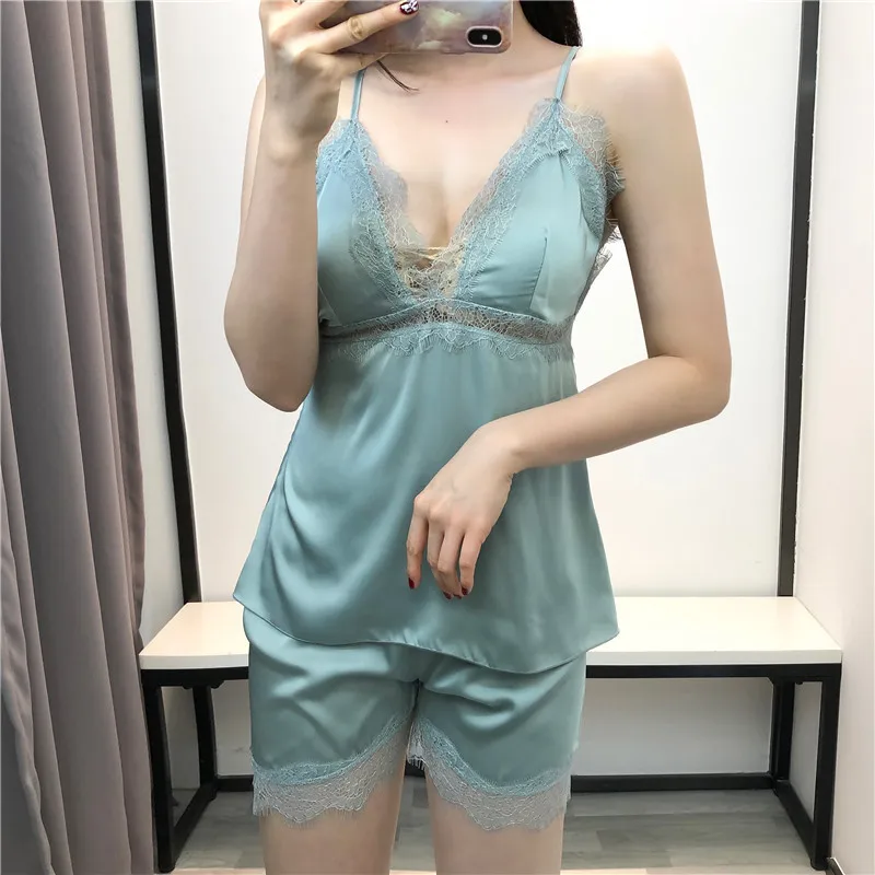 

21 Spring/summer sling pajamas feminine feel lace shorts set home clothing thin pajama set sleepwear