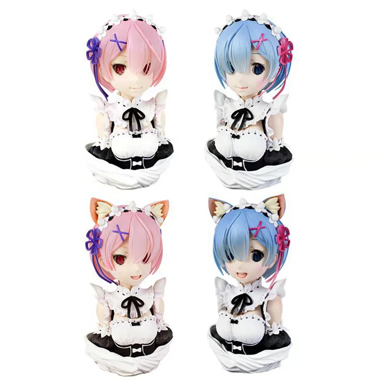 

Re:Life In A Different World From Zero Anime Rem Ram Bust Maid Outfit Cat Ear Headdress 22cm PVC Birthday Gifts Collection Model