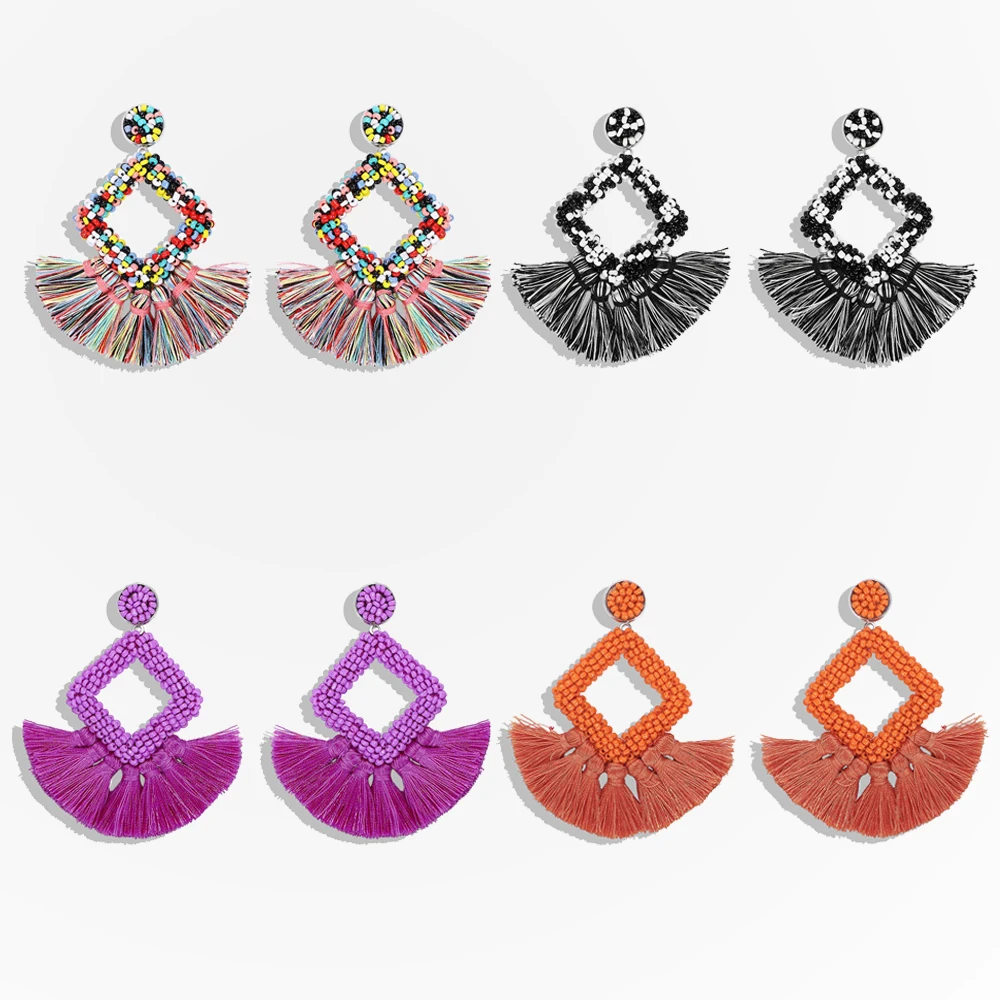 Miwens, новинка, Bauble Bar, синие Квадратные бусины, свисающие, модные женские серьги, кисточка, овальная рафия, массивные серьги-подвески ювелирные изделия