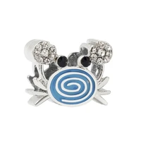 fit pan charms bracelet women cute black zircon eyes blue spiral shell crab beads for jewelry making diy ocean bangle female